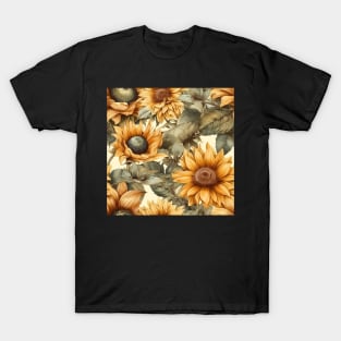 Watercolor Seamless Sunflower Pattern T-Shirt